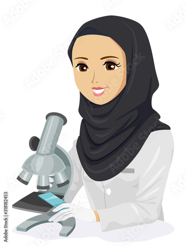 Teen Girl Qatar Student Microscope Illustration