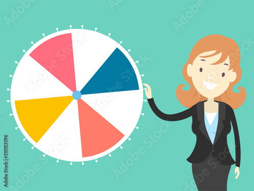 Girl Work Play Wheel Spinner Game Illustration