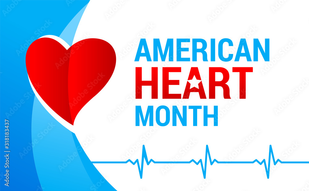 National american heart month banner with logo. Heart and cardiology