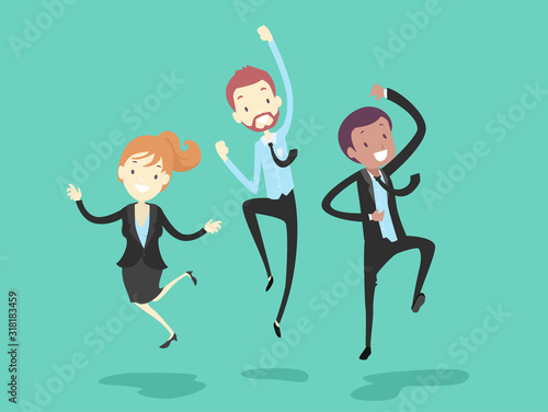 People Work Happy Jump Illu...