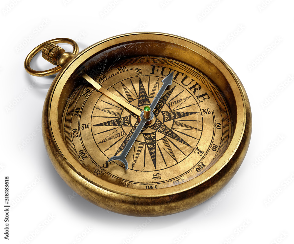 Vintage brass compass isolated on white background Stock Illustration |  Adobe Stock