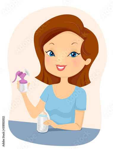Girl Manual Breast Pump Illustration