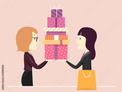 Girl Gift Shopper Job Illustration
