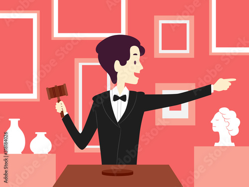 Man Auction House Bidding Illustration