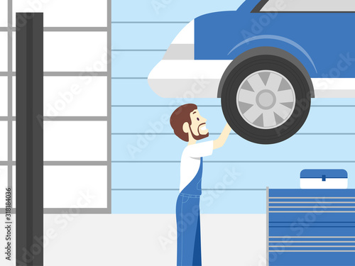 Man Auto Service Shop Illus...