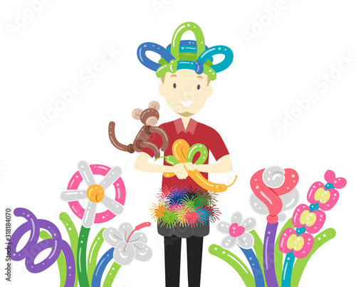 Man Balloon Modelling Artist Job Illustration