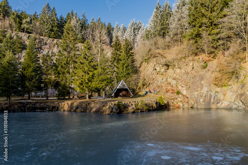 Winterspaziergang an einem sonnigen kalten Wintertag rund um die Eberstwiese auf dem Rennsteig - Thüringen/Deutschland photo