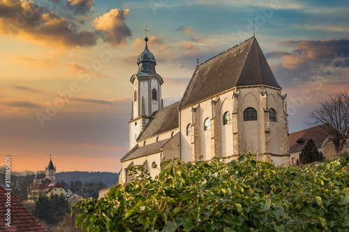 Old church in village of Emmersdorf at the beginning of the Wachau Valley, Austria. photo