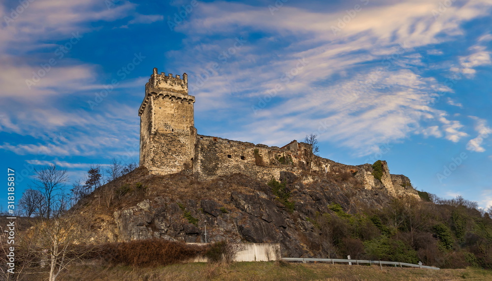 Imposing medieval castle ruins in Weitenegg.  Wachau valley, Austria.