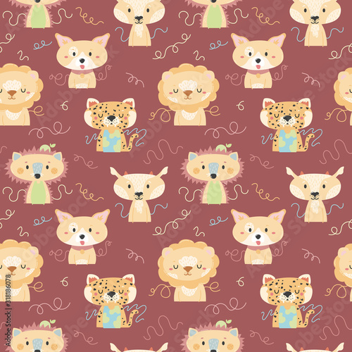 Seamless pattern for kids with animals.