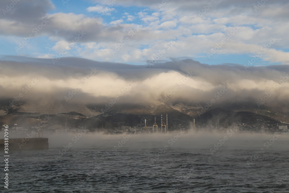 Novorossiysk, the Black Sea coast during a strong northeast wind