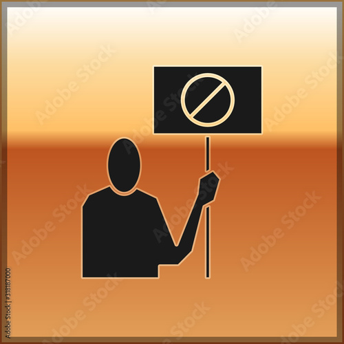 Black Nature saving protest icon isolated on gold background. Earth planet protection, environmental issues demonstration. Vector Illustration