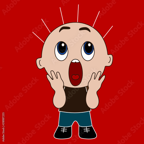 emoji with a little man who screams in horror, emoticon on a red isolated background