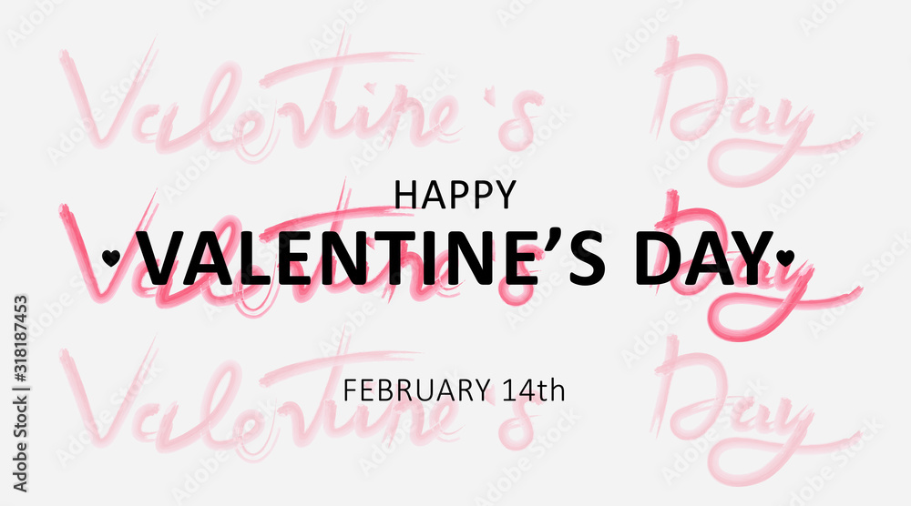 Valentine's Day Text Over Gray Background, Cute Minimalistic Postcard, Panorama