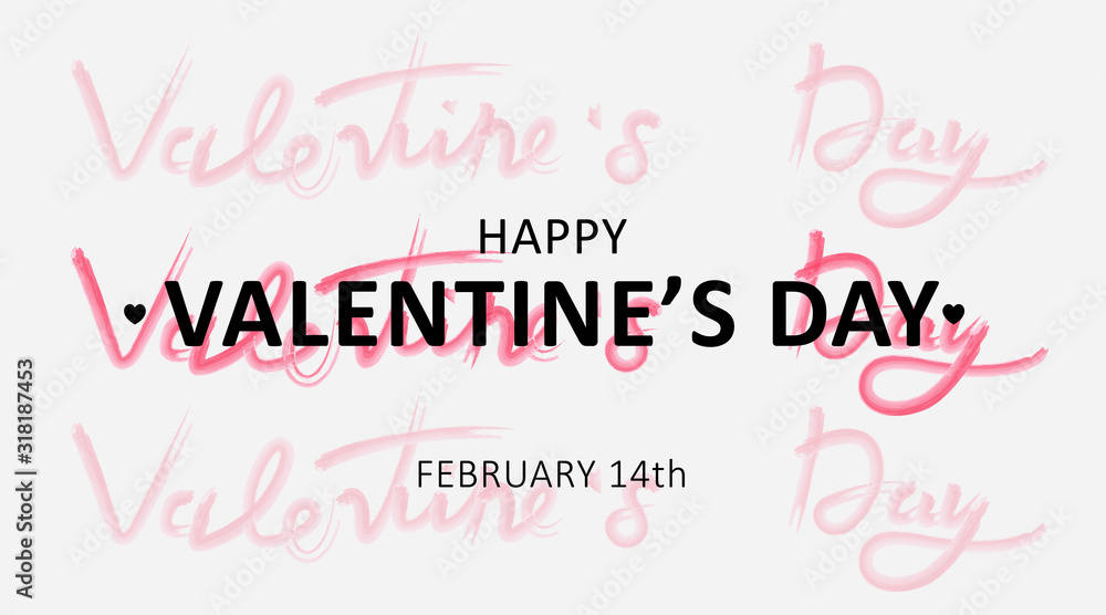 Valentine's Day Text Over Gray Background, Cute Minimalistic Postcard, Panorama Valentine's Day Text Over Gray Background, Cute Minimalistic Postcard, Panorama