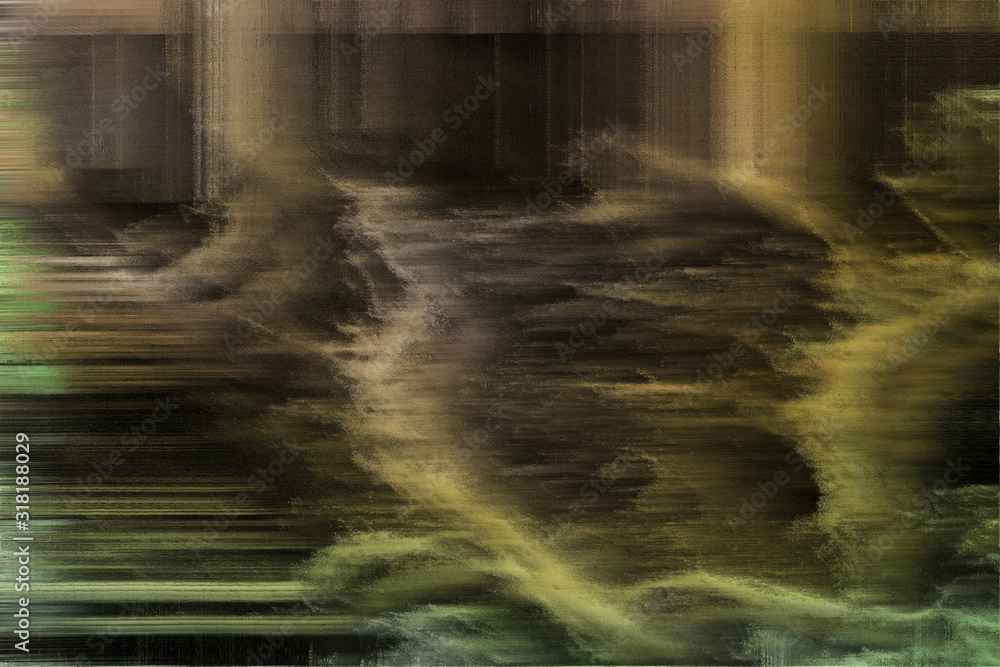 Fototapeta abstrakcyjne tło z cyfrowym uszkodzonym szumem i bardzo ciemnymi zielonymi, ciemnymi khaki i pastelowymi brązami