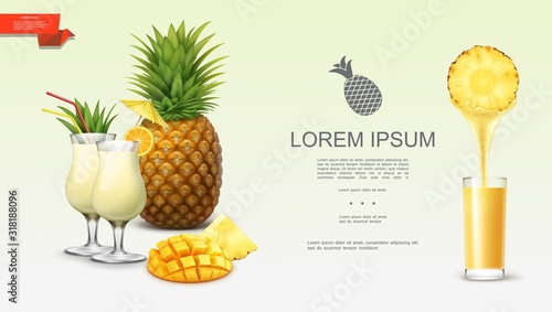 Realistic Fresh Tasty Pineapple Background