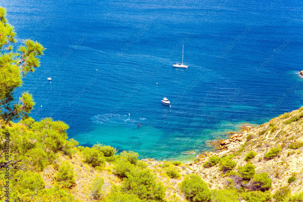 Beautiful sailboat sailing sail blue Mediterranean sea ocean horizon