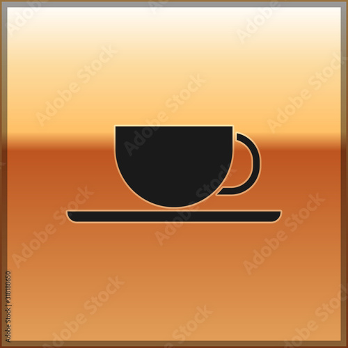 Black Coffee cup icon isolated on gold background. Tea cup. Hot drink coffee. Vector Illustration
