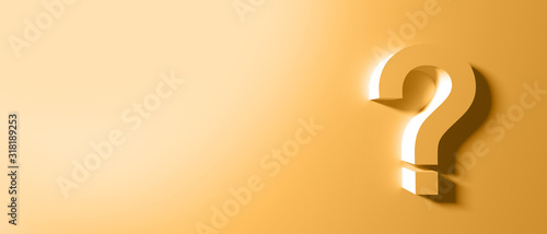 Question mark on orange wall background, banner, copy space. 3d illustration