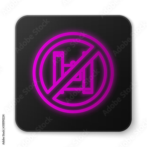 Glowing neon line Say no to plastic bags poster icon isolated on white background. Disposable cellophane and polythene package prohibition sign. Black square button. Vector Illustration