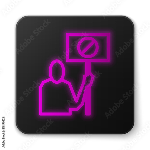 Glowing neon line Nature saving protest icon isolated on white background. Earth planet protection, environmental issues demonstration. Black square button. Vector Illustration