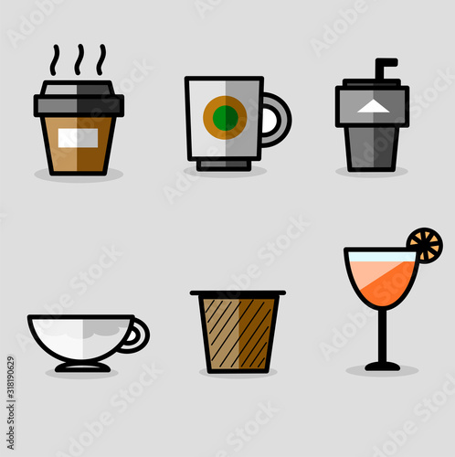 Flat icons of glasses for use in design.