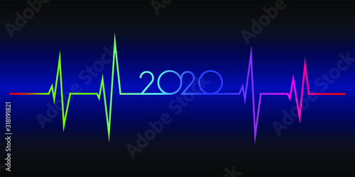 Heartbeat cardio line, 2020 new year concept. Vector illustration, EPS 10.