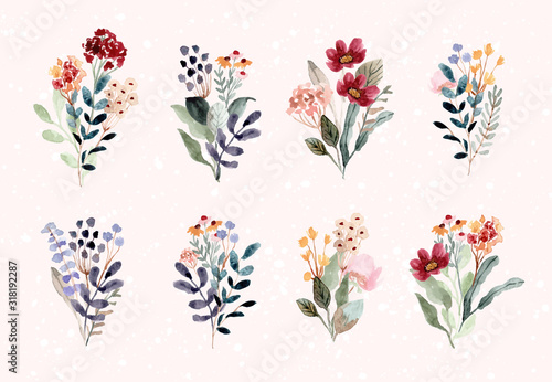 beautiful flower bouquet watercolor collection