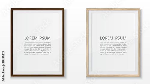 Set of wooden frames on white background. Realistic vector illustration.