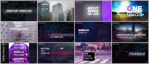 Presentations design vector templates with lines, dots and circles. Templates for presentation slide, flyer leaflet, brochure cover. Templates for electronic music festival. Electro music concept.
