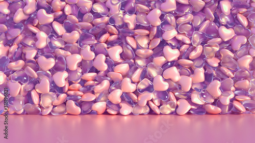 Beautiful background with hearts, Happy Valentine's Day! 3d illustration, 3d rendering.