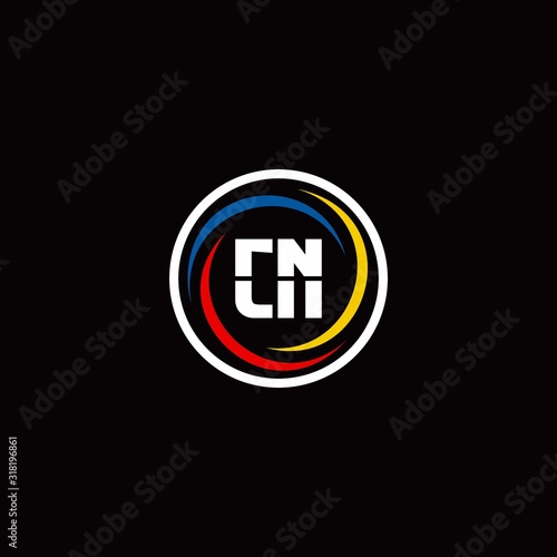 CN logo monogram isolated on circle shape with 3 slash colors rounded design template