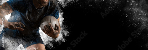 Rugby football player. Sports banner photo
