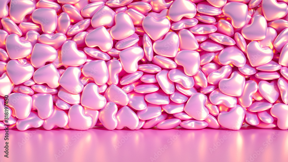Fototapeta premium Beautiful background with hearts, Happy Valentine's Day! 3d illustration, 3d rendering.