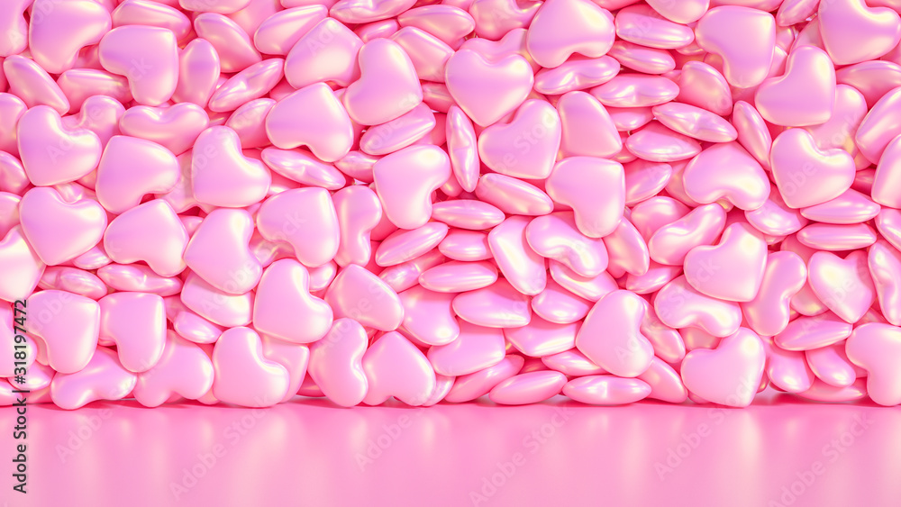 Beautiful background with hearts, Happy Valentine's Day! 3d illustration, 3d rendering.