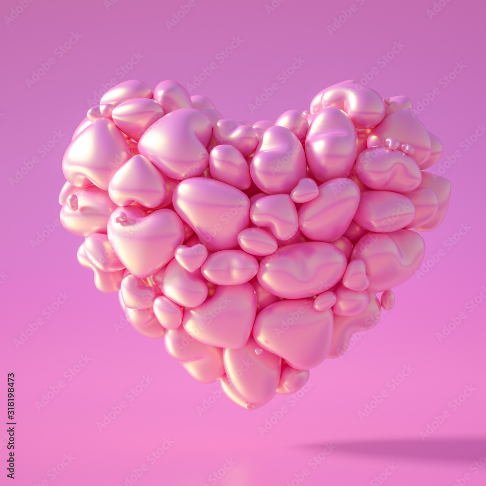 Obraz premium Beautiful background with hearts, Happy Valentine's Day! 3d illustration, 3d rendering.