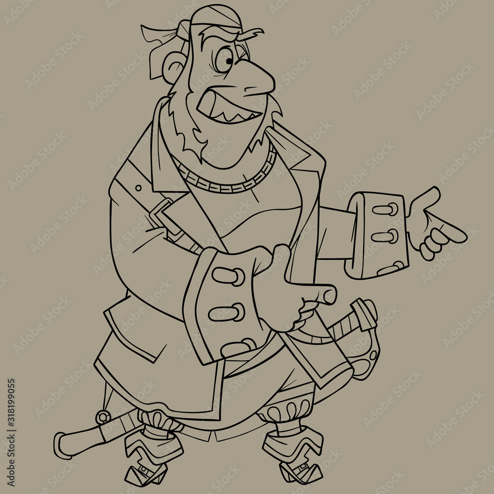 Plakat sketch cartoon character of a joyful pirate showing gesture
