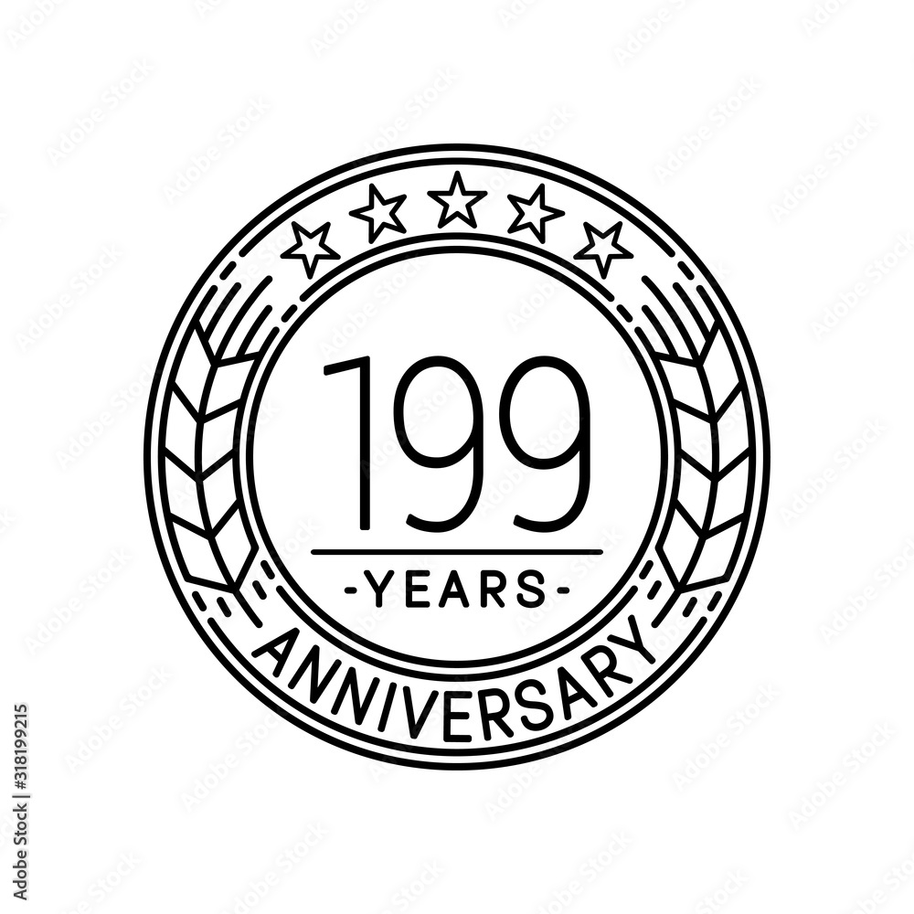 199 years anniversary logo template. 199th line art vector and illustration.