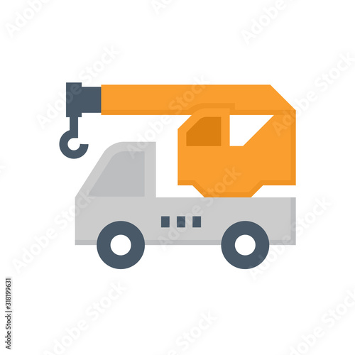 Mobile crane vector design. Truck mounted. Industrial machine equipment or vehicle with hoist, hook, rope and hydraulic telescopic boom for service and lifting heavy load in building construction site