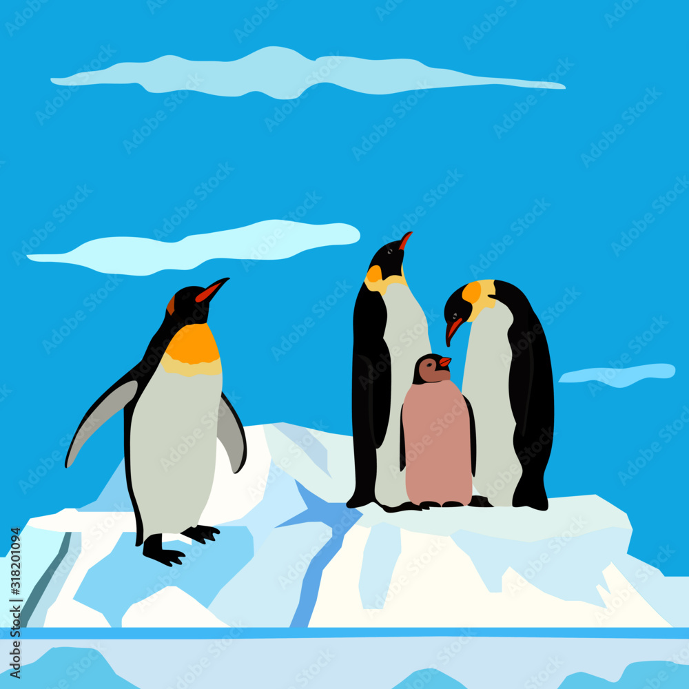 Fototapeta premium background in blue colors, penguins on the iceberg