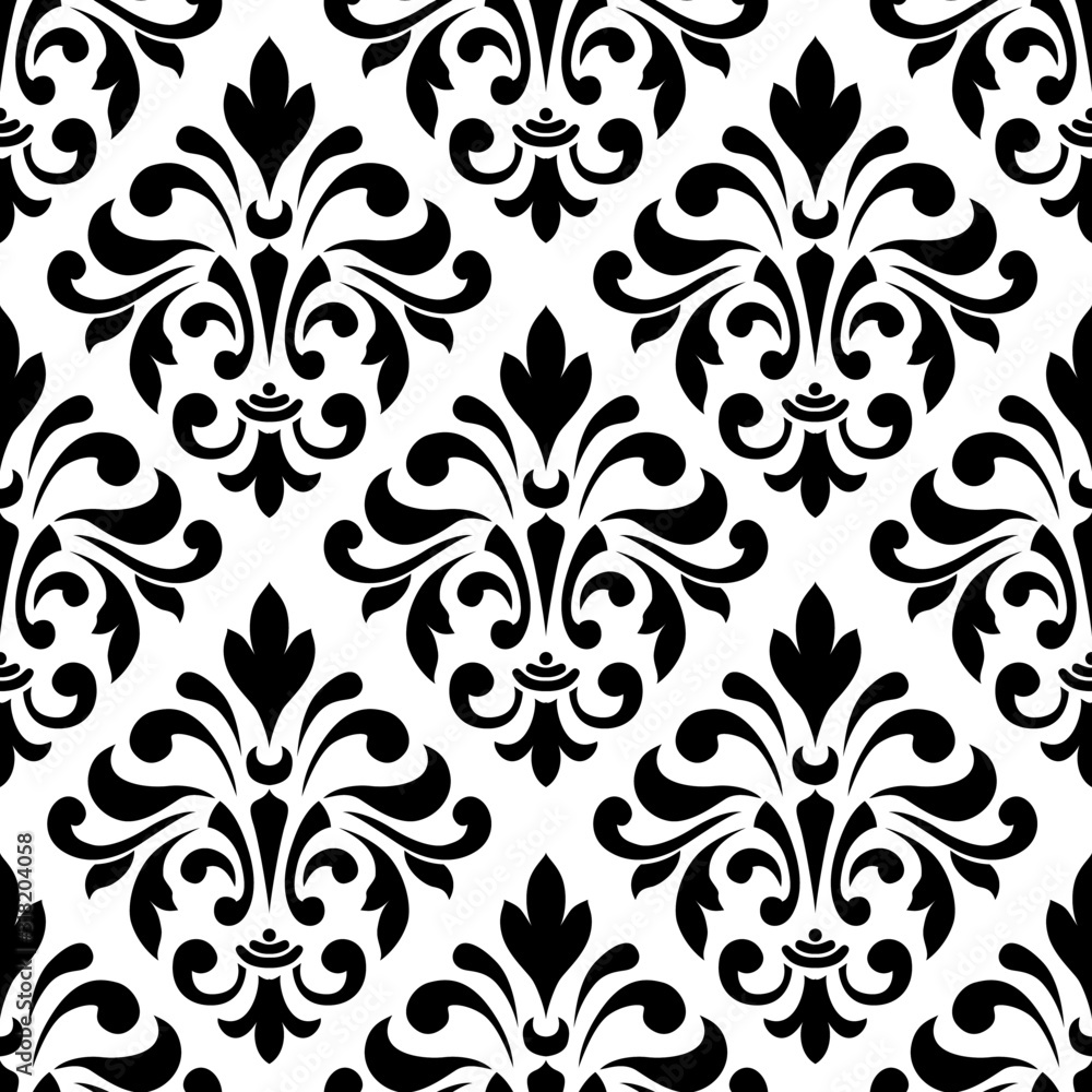 seamless pattern in monochrome colors, baroque ornament, swirls classic
