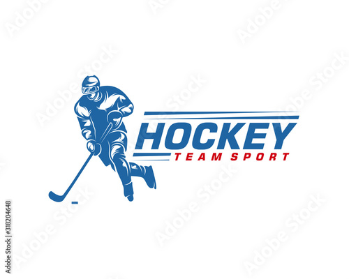 Hockey logo template. Player Hockey vector design. Illustration of hockey player