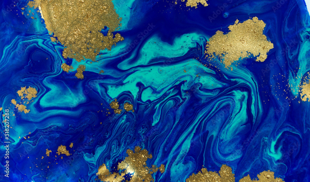 Marbled blue and gold abstract background. Liquid marble pattern. Marbled blue and gold abstract background. Liquid marble pattern.