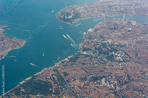 Aerial view of busy old city of Istanbul, Turkey. photo