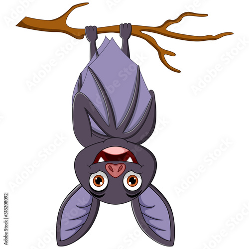 Cute bat cartoon sleeping hanging on tree