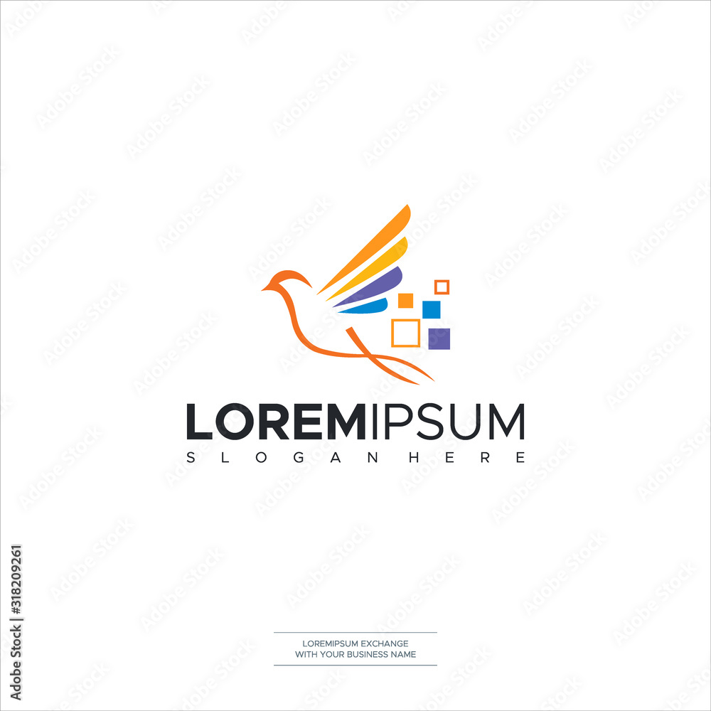 Fototapeta premium Logo Design Bird technology logo vector design illustration. tech logo, bird and pixel tech concept design Premium
