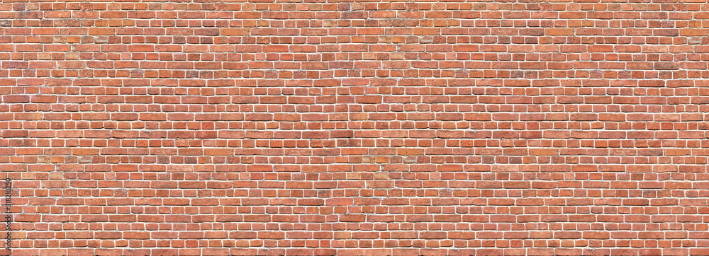 Obraz Brick wall. Old vintage brick wall pattern. Red brick wall panoramic background.