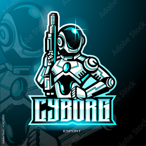Cyborg girl mascot logo for electronic sport gaming logo