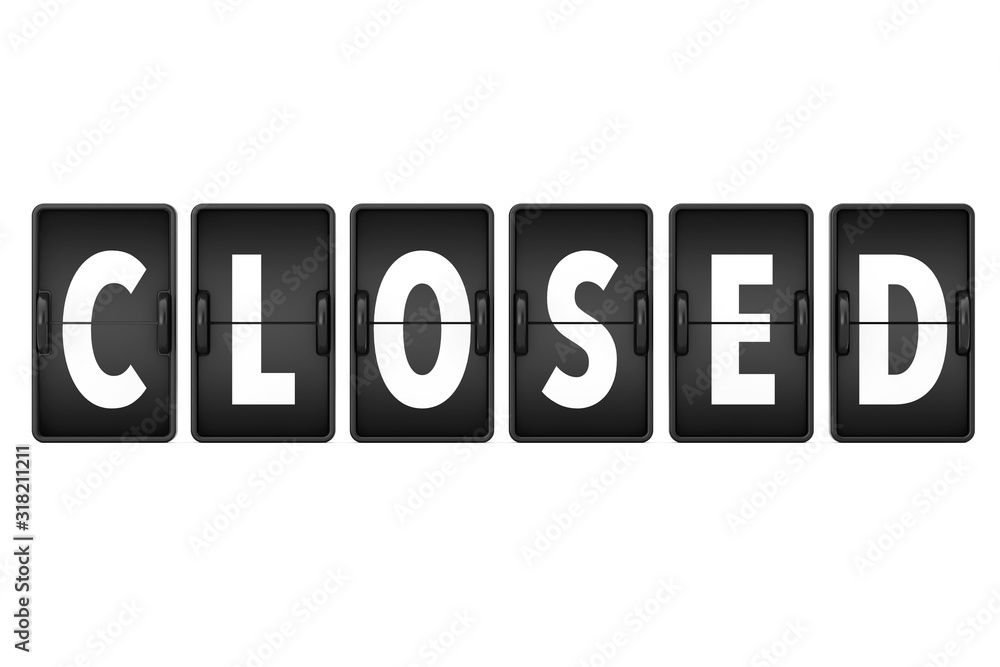 Closed Sign as Flip Countdown Mechanical Airport Board. 3d Rendering Closed Sign as Flip Countdown Mechanical Airport Board. 3d Rendering